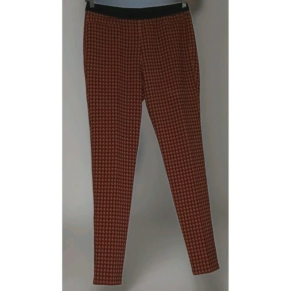 Peace Of Cloth Made In NYC Straight Leg Pants M Red Check Print Pull-On Stretch